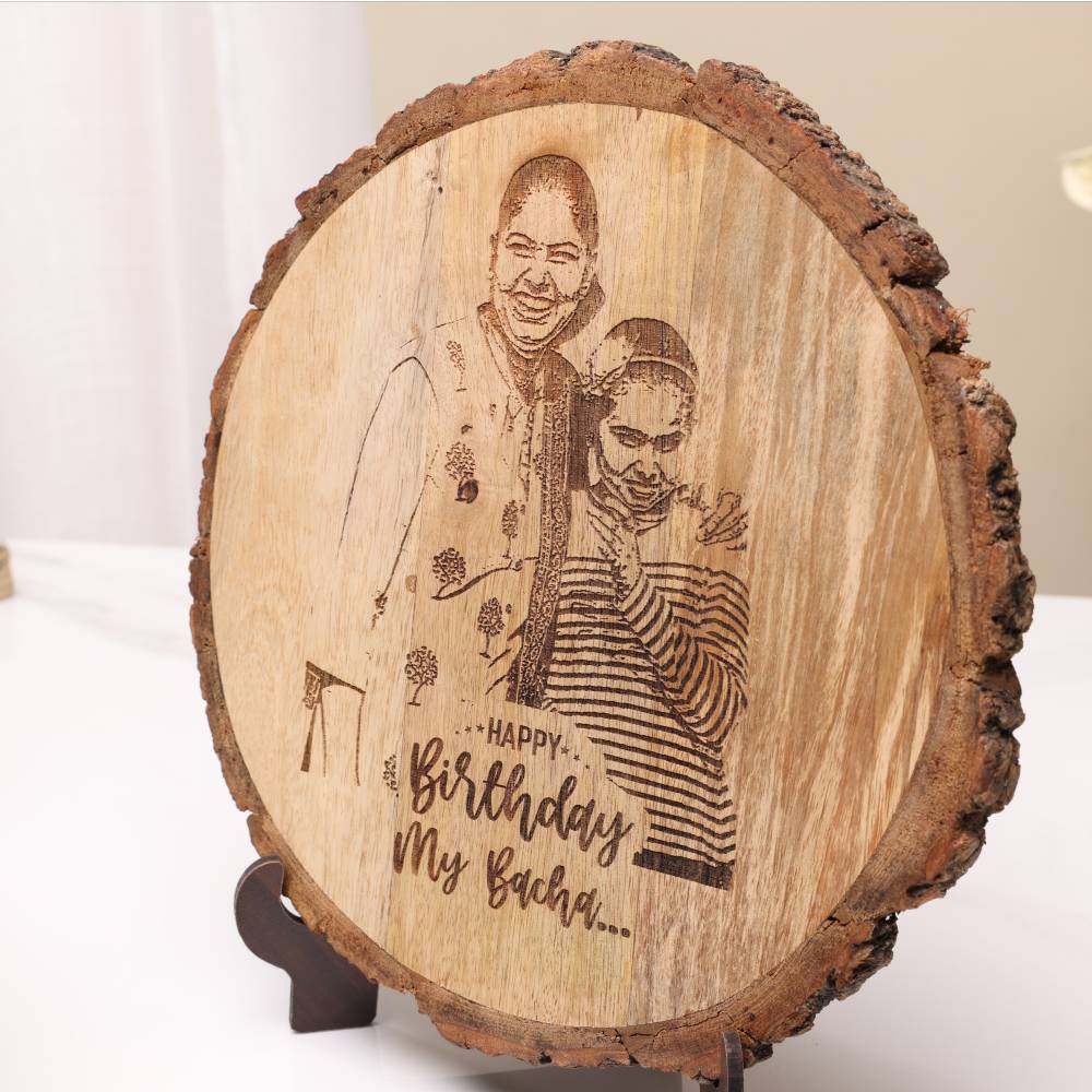 Personalised Natural Mango Wood Round Engraved Photo Frame