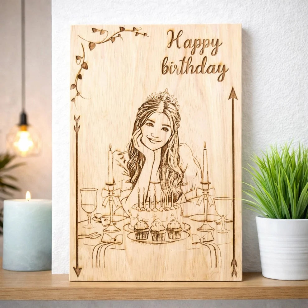 Personalized Wooden Engraved Birthday & Anniversary Frame | Custom Photo Natural Wood Gift