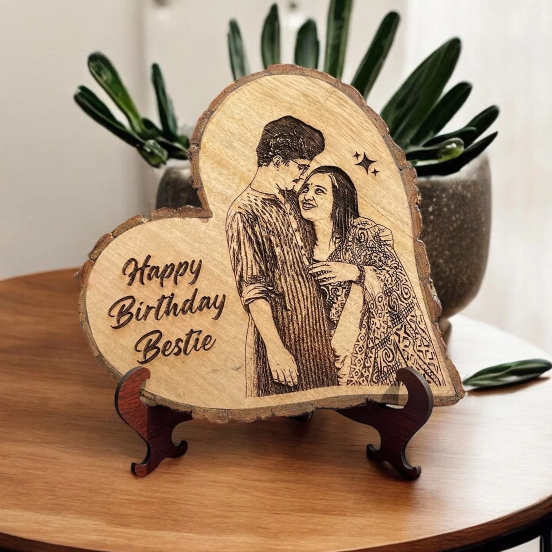 Personalised Natural Wood Heart Engraved Photo Frame