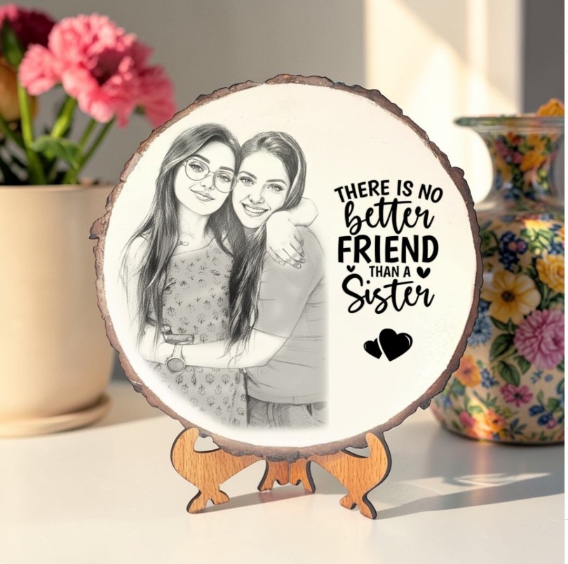 Personalised Natural White base Wood Round Engraved Photo Frame 8Inch